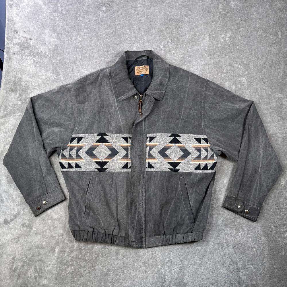 Pendleton Wool Jacket Men L Gray Aztec Western High Grade Vintage Bomber USA